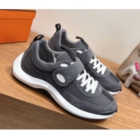 Best Product Hermes Loop Sneakers in Suede and Knit Mesh with Strap Dark Grey 1023026