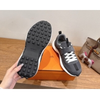 Best Product Hermes Loop Sneakers in Suede and Knit Mesh with Strap Dark Grey 1023026