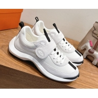 Pretty Style Hermes Loop Sneakers in Suede and Knit Mesh with Strap White4 1023027