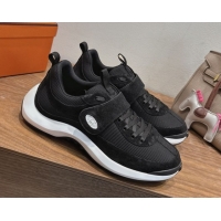 Shop Duplicate Hermes Loop Sneakers in Suede and Knit Mesh with Strap Black6 1023028