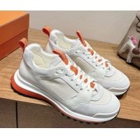 Top Grade Hermes Leader Sneakers in Suede and Mesh White 1023031