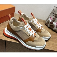Charming Hermes Leader Sneakers in Suede and Mesh Brown 1023034
