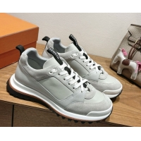 Sumptuous Hermes Leader Sneakers in Suede and Calfskin Leather Grey 1023035