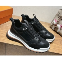 Stylish Hermes Leader Sneakers in Suede and Calfskin Leather Black 1023036