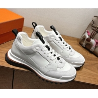 Buy Luxury Hermes Leader Sneakers in Suede and Calfskin Leather White 1023039