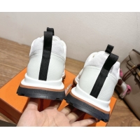 Buy Luxury Hermes Leader Sneakers in Suede and Calfskin Leather White 1023039