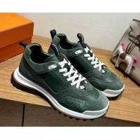 Buy Discount Hermes Leader Sneakers in Suede and Calfskin Leather Green 1023040