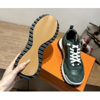 Buy Discount Hermes Leader Sneakers in Suede and Calfskin Leather Green 1023040