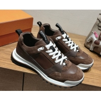 Best Grade Hermes Leader Sneakers in Suede and Calfskin Leather Dark Brown 1023041