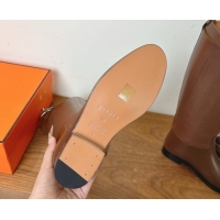 Low Cost Hermes Jumping High Flat Boots in Logo Perforated Calfskin with Kelly Buckle Dark Brown 1023047