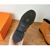 Good Quality Hermes Kelsy Flat Ankle Boots in Calfskin Leather with Kelly Buckle Strap Brown 1023049