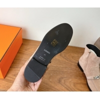 Best Price Hermes Kelsy Flat Ankle Boots in Suede with Kelly Buckle Strap Beige 1023050