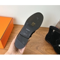 Classic Hot Hermes Kelsy Flat Ankle Boots in Suede with Kelly Buckle Strap Black 1023051