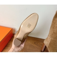 Hot Style Hermes Heel High Boots 9.5cm in Suede with Kelly Buckle Strap Light Brown 1023053