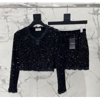 Fashion Discount Saint Laurent Sequins Top and Skirt YSL111501 Black 2025