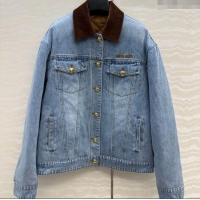 Luxury Cheap Miu Miu Quilted Denim Jacket MM120212 Light Blue 2025