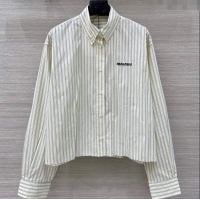 Top Design Miu Miu Striped Cotton Shirt MM120216 Pale Yellow 2025