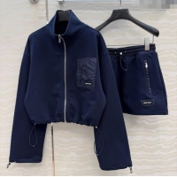 Luxury Cheap Miu Miu Jacket and Skirt Set MM120222 Dark Blue 2025