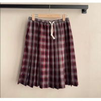 Most Popular Miu Miu Wool Plaid Skirt MM120225 Red 2025