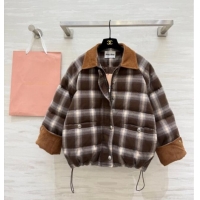 Luxury Cheap Miu Miu Plaid Down Jacket MM120228 Brown 2025