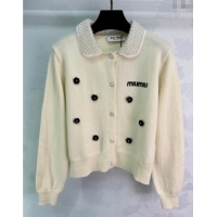 Market Sells Miu Miu Wool Blend Cardigan with Blossom and Pearls MM120231 White 2025