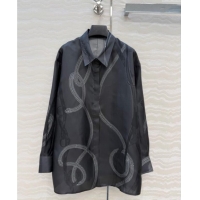 Top Grade Hermes Silk Shirt HS120101 Black 2025