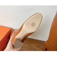 Purchase Hermes Heel High Boots 9.5cm in Calfskin Leather with Kelly Buckle Strap Brown 1023057
