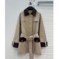 Reasonable Price Hermes Cotton and Goatskin Leather Coat HS120241 Beige 2025