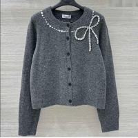 Best Price Valentino Wool Cashmere Cardigan with Strass Bow VL120201 Grey 2025