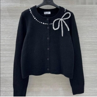 Luxury Cheap Valentino Wool Cashmere Cardigan with Strass Bow VL120201 Black 2025