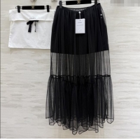 Good Looking Chanel Tweed & Mesh Skirt CH112725 Black 2025