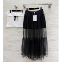 Good Looking Chanel Tweed & Mesh Skirt CH112725 Black 2025