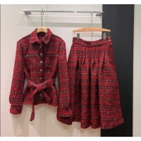 Luxury Discount Chanel Wool Blend Tweed Jacket and Skirt Set CH120111 Red 2025
