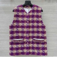 Top Grade Chanel Wool Blend Tweed Vest CH120101 Fuchsia Pink 2025