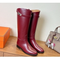 Unique Style Hermes Jumping High Flat Boots in Calfskin Leather with Kelly Buckle Strap Red 2025 H102302 1023076