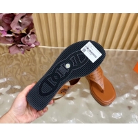 Cheap Price Hermes Printed Calfskin Leather Platform Thong Sandals Brown H102304 1023080