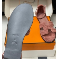 Most Popular Hermes Santorini Flat Sandals in Braided Suede Pink 1023086
