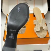 Good Quality Hermes Classic Oasis Heel Slides Sandal 4.5cm in Braided Suede Beige 1023091