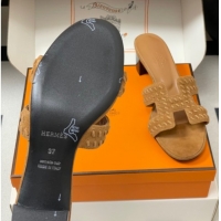 Purchase Hermes Classic Oasis Heel Slides Sandal 4.5cm in Braided Suede Brown 1023092