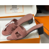 Grade Quality Hermes Classic Oasis Heel Slides Sandal 4.5cm in Braided Suede Pink 1023093