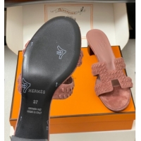 Grade Quality Hermes Classic Oasis Heel Slides Sandal 4.5cm in Braided Suede Pink 1023093