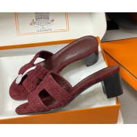 Pretty Style Hermes Classic Oasis Heel Slides Sandal 4.5cm in Braided Suede Burgundy 1023094