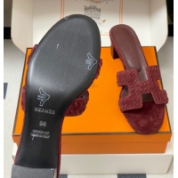 Pretty Style Hermes Classic Oasis Heel Slides Sandal 4.5cm in Braided Suede Burgundy 1023094