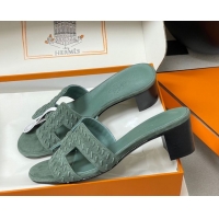 Best Product Hermes Classic Oasis Heel Slides Sandal 4.5cm in Braided Suede Green 1023095