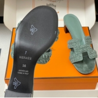 Best Product Hermes Classic Oasis Heel Slides Sandal 4.5cm in Braided Suede Green 1023095