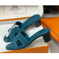 Classic Hot Hermes Classic Oasis Heel Slides Sandal 4.5cm in Braided Suede Blue 1023096