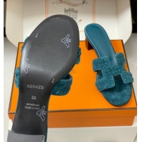 Classic Hot Hermes Classic Oasis Heel Slides Sandal 4.5cm in Braided Suede Blue 1023096