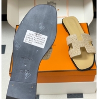 Unique Style Hermes Classic Oran Flat Slides Sandal in Braided Suede Beige 1023098