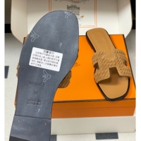 Best Grade Hermes Classic Oran Flat Slides Sandal in Braided Suede Brown 1023099