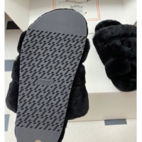 Sumptuous Hermes Chypre Flat Slides Sandal in Wool Black H102306 1023110